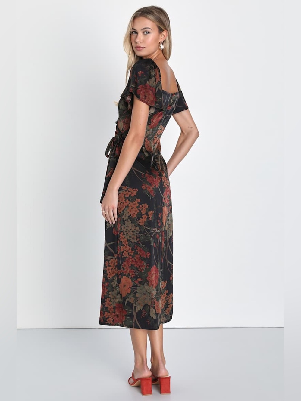 Lulus Subtle Elegance Black Floral Print Faux Wrap Midi Dress - Picture 3 of 9
